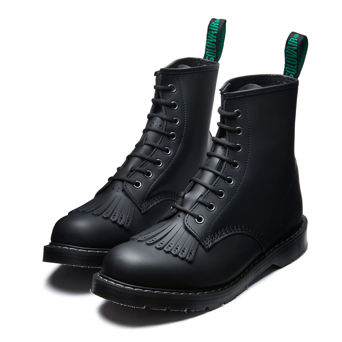 Black Greasy 8 Eye Derby Boot & Brogue Kiltie