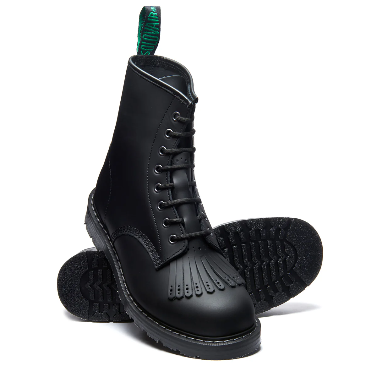 Black Greasy 8 Eye Derby Boot & Brogue Kiltie - Image 2