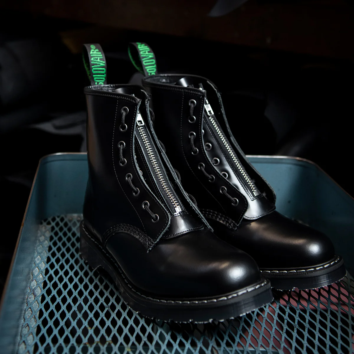 Black Hi-Shine 8 Eye Derby Boot & Zip Guard - Image 4