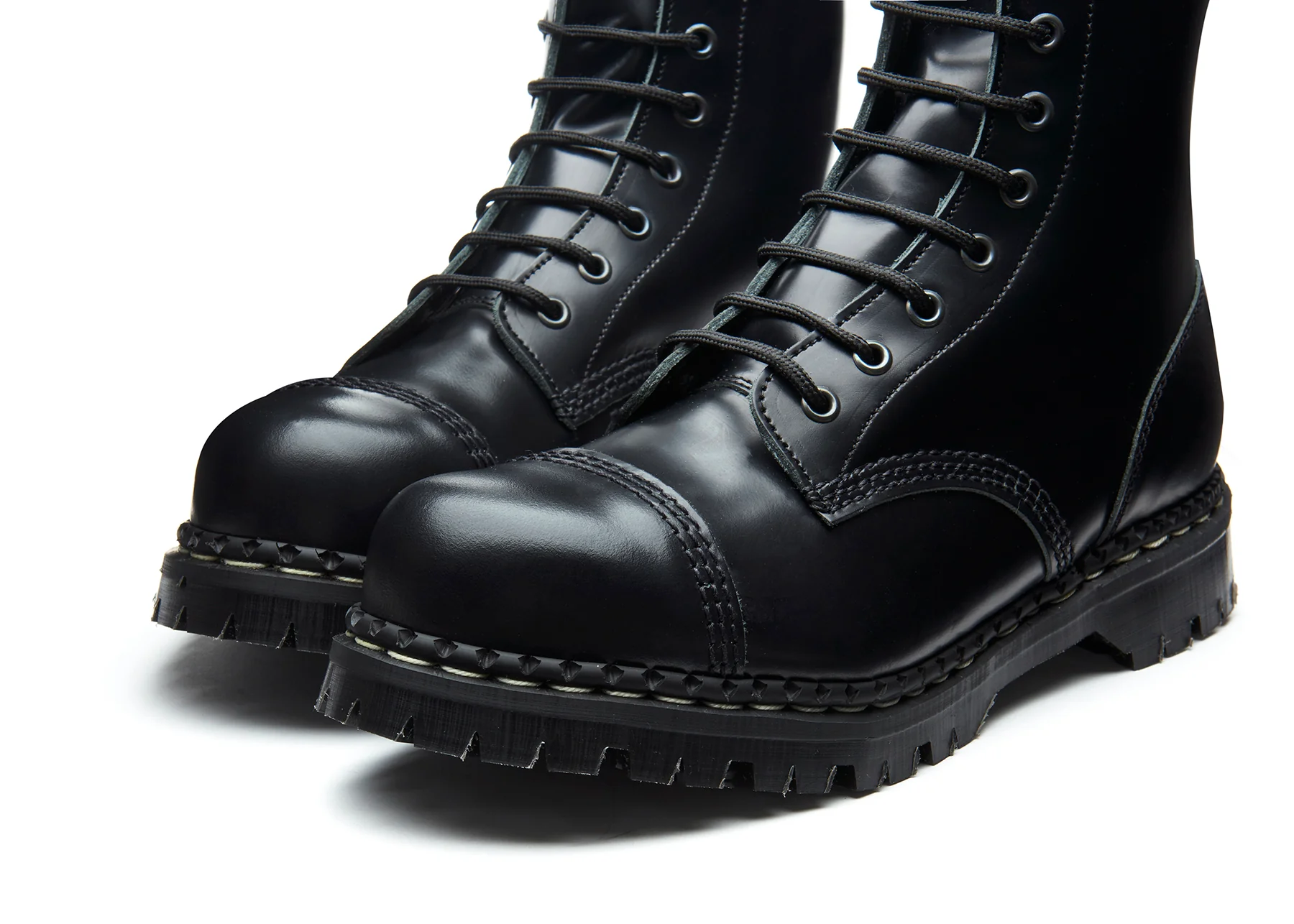 Black Hi-Shine 10 Eye Steel Toe Capped Derby Boot - Image 3