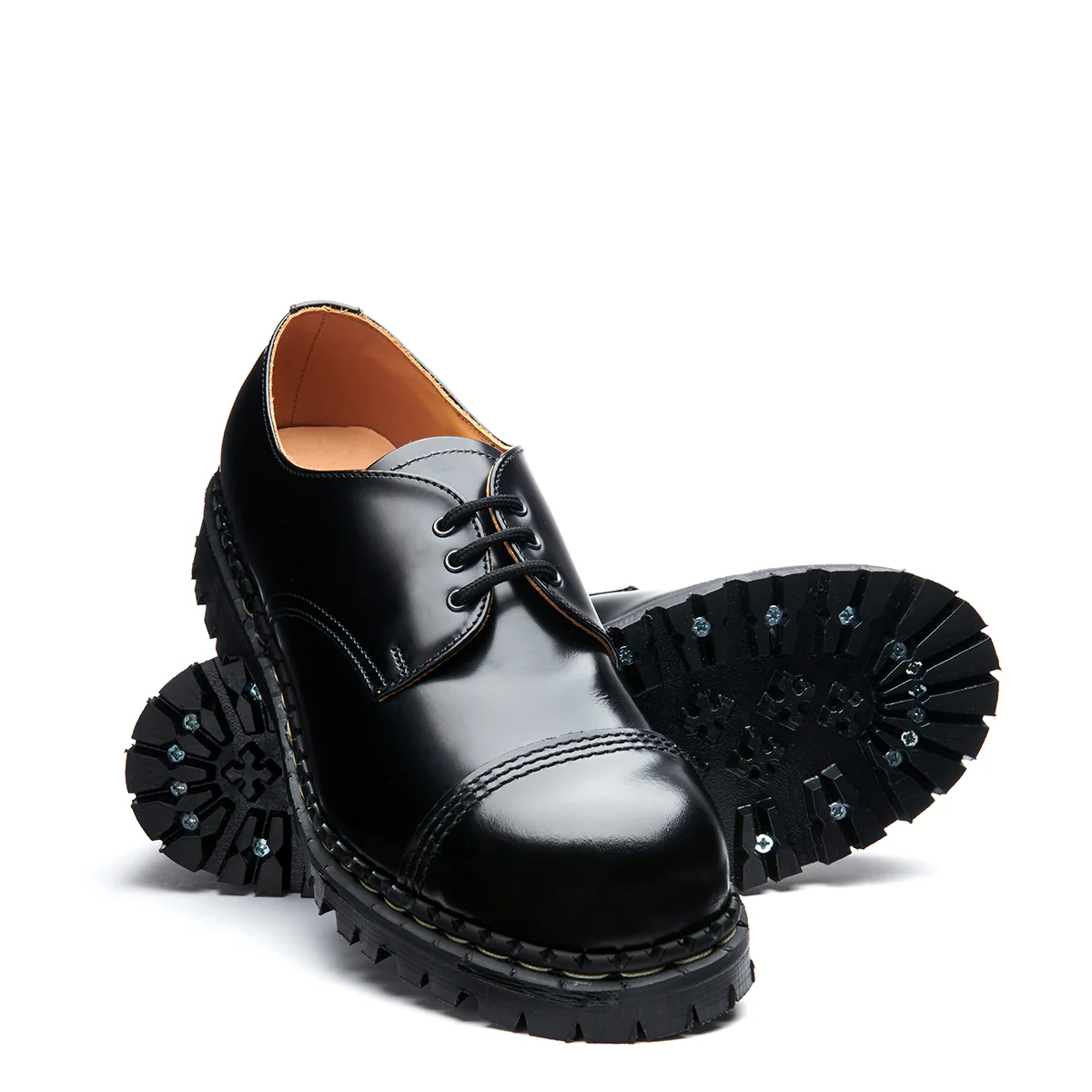 Black Hi-Shine Steel Toe Capped Gibson Shoe - Image 2