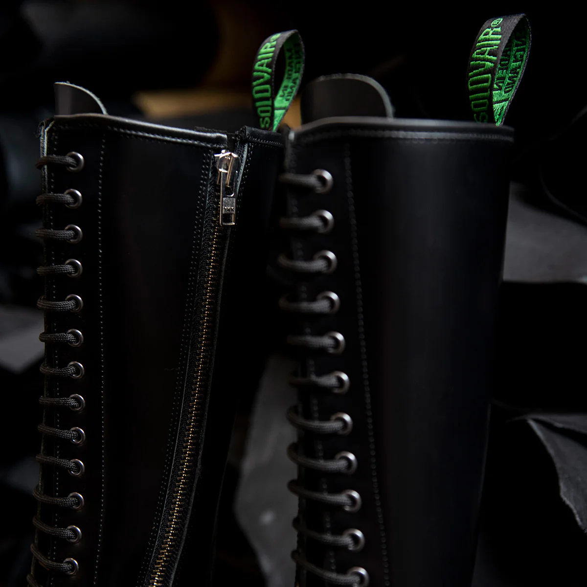 Black Hi-Shine 20 Eye Zip Derby Boot - Image 2