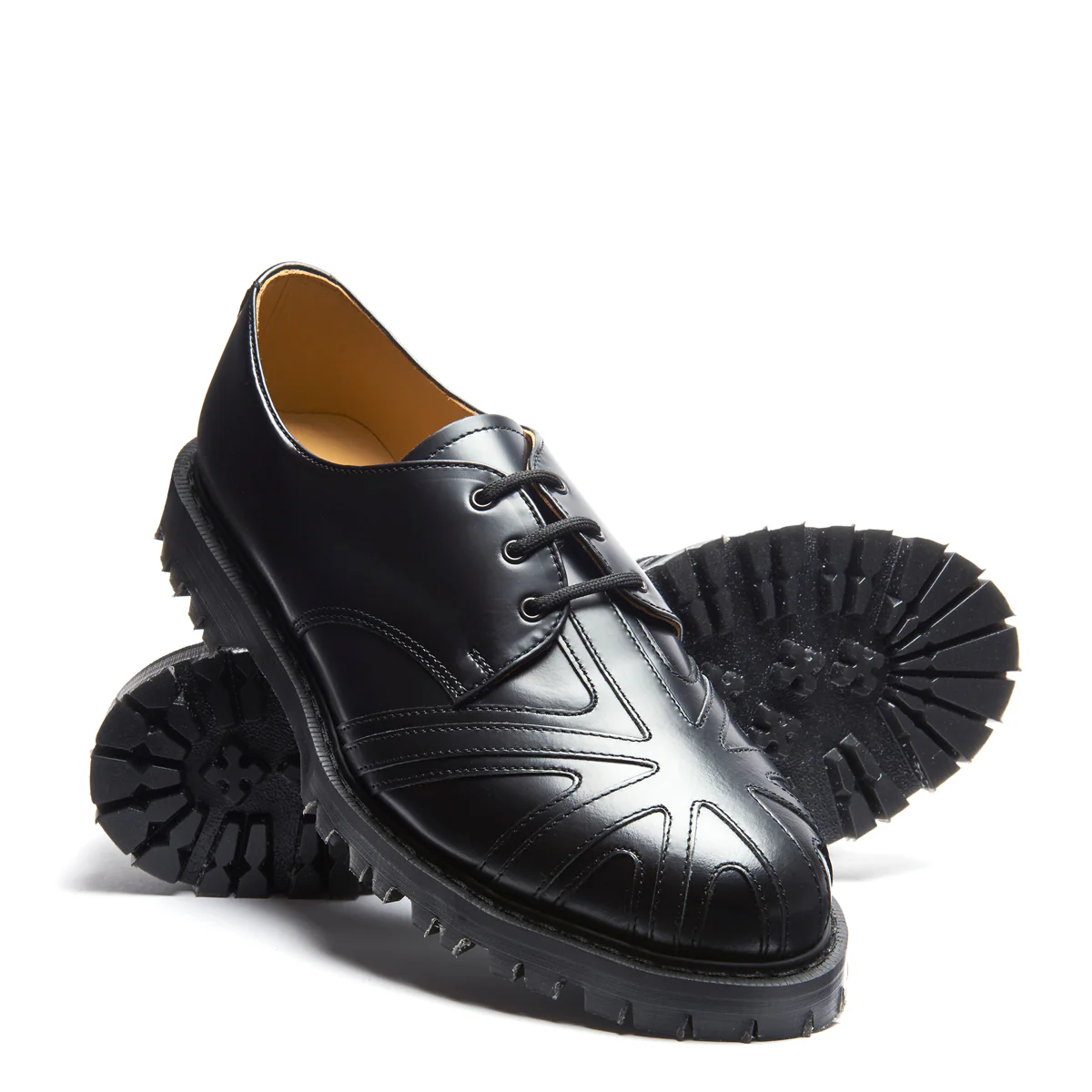 Black Hi-Shine Union Jack 3 Eye Gibson Shoe - Image 2