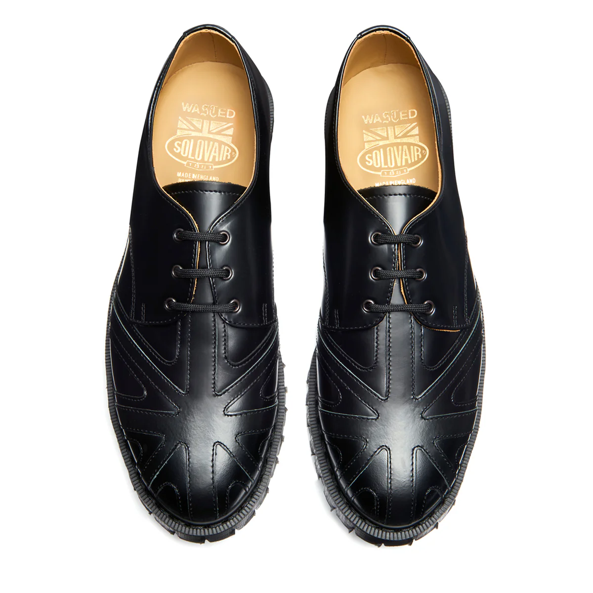 Black Hi-Shine Union Jack 3 Eye Gibson Shoe - Image 3