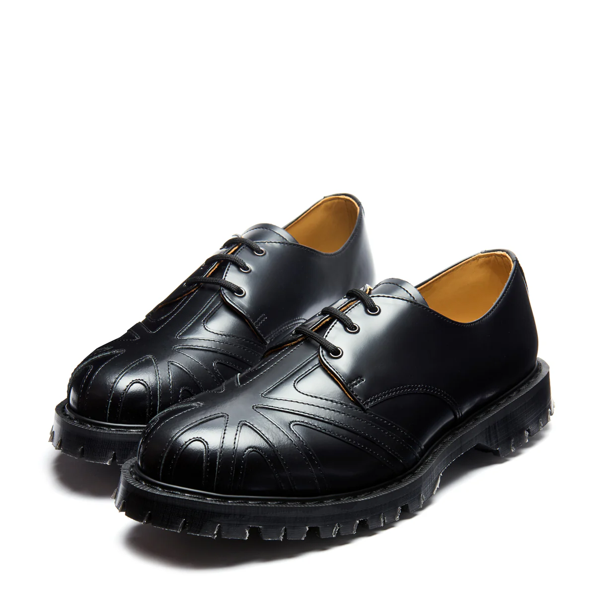 Black Hi-Shine Union Jack 3 Eye Gibson Shoe - Image 4