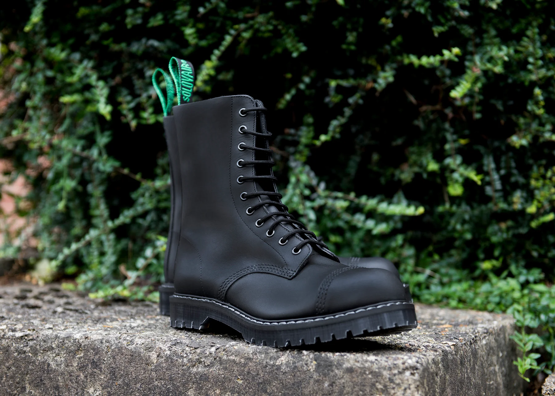 Black Greasy 11 Eye Steel Toe Derby Boot - Image 4