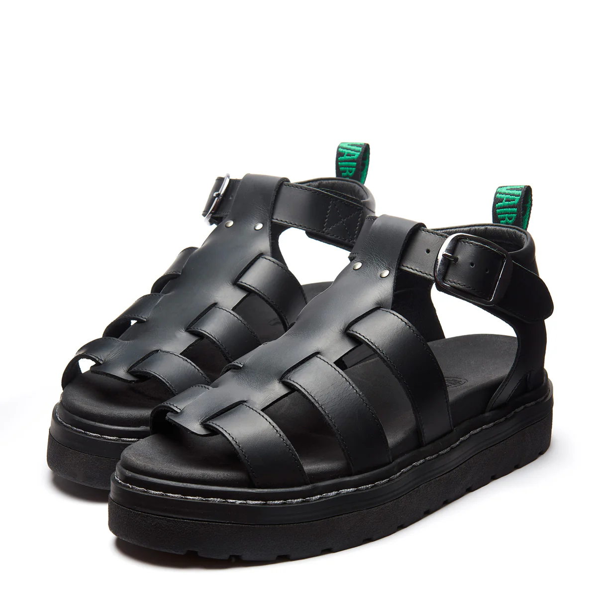 Grendon - Black Greasy Three Strap Sandal - Image 4